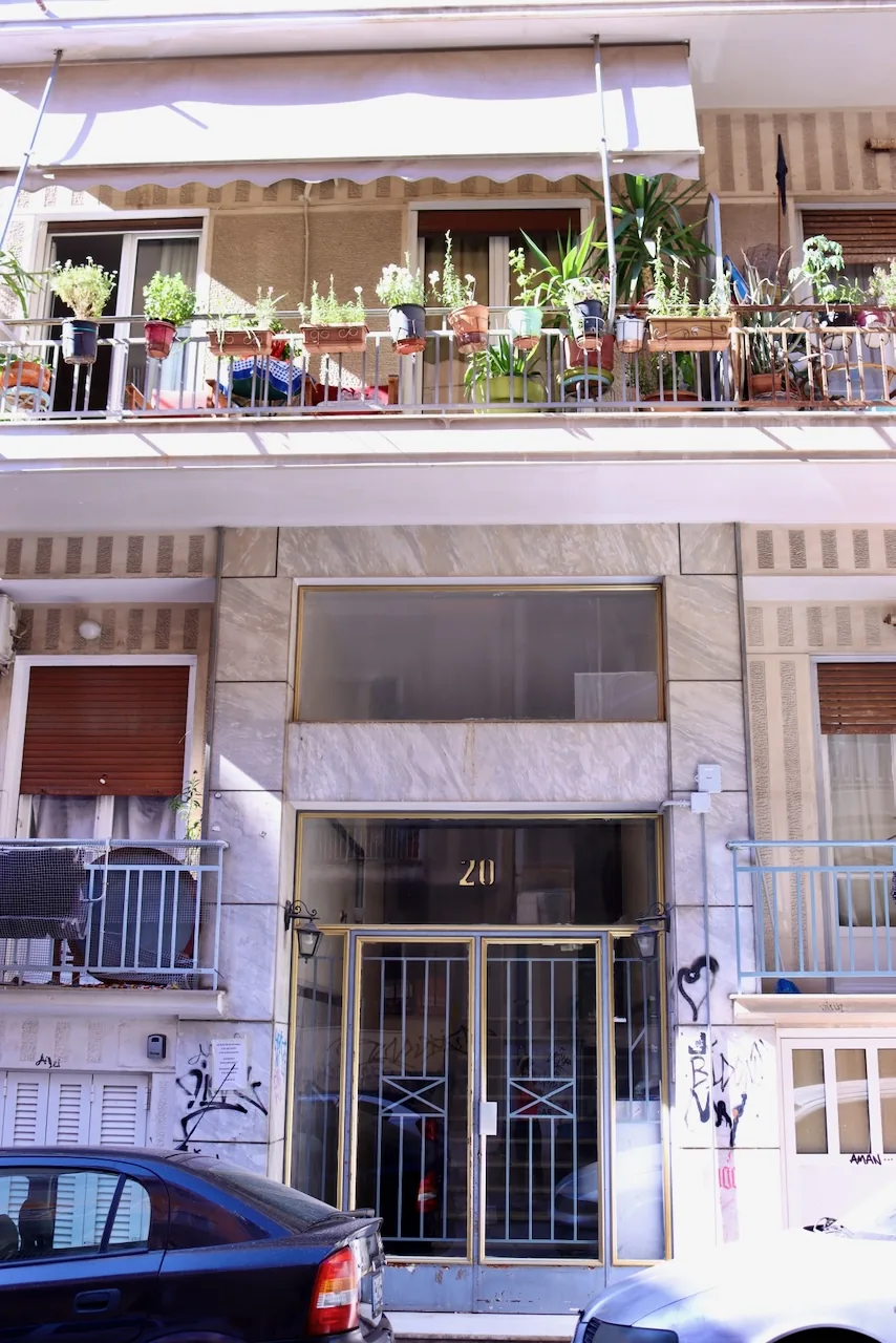 Exterior of the apartment building in Kypseli, Athens