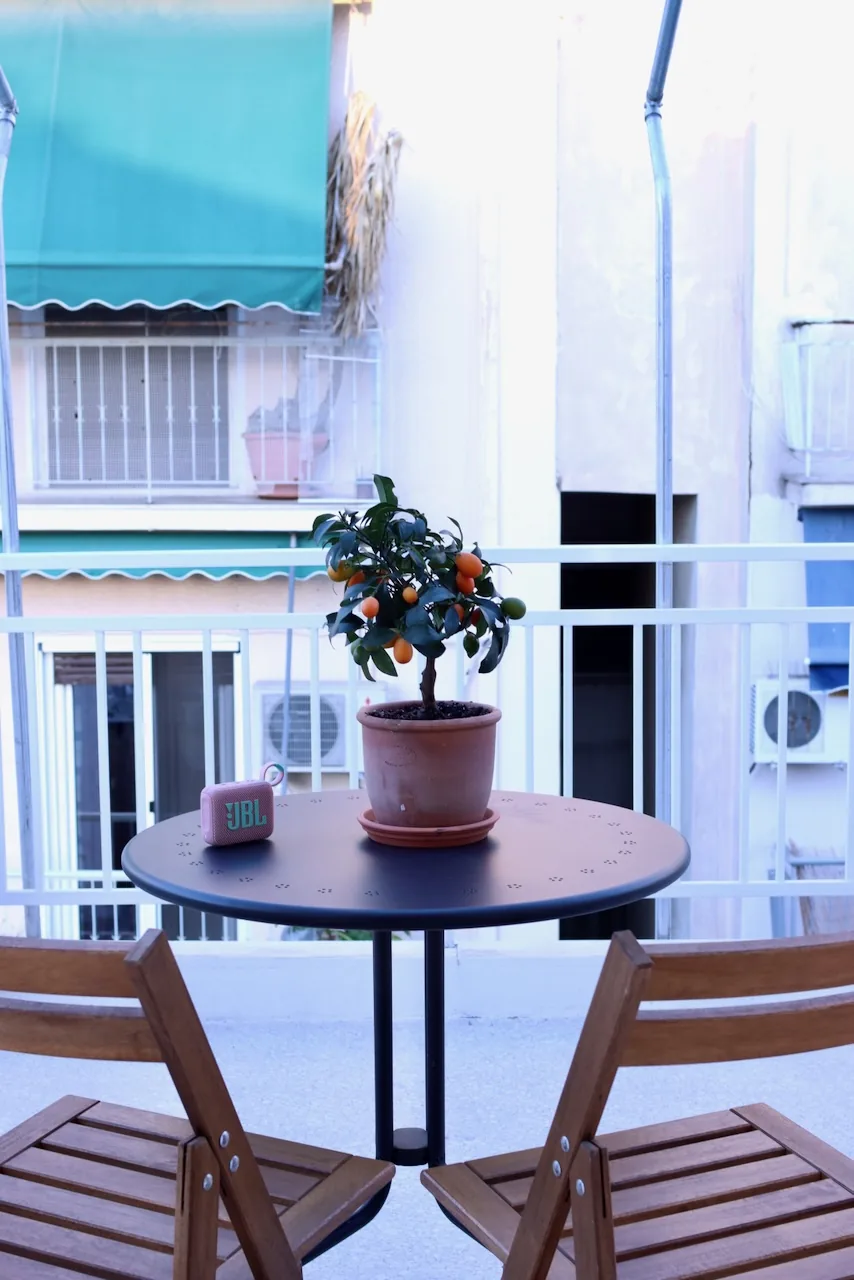 Balcony table with citrus tree