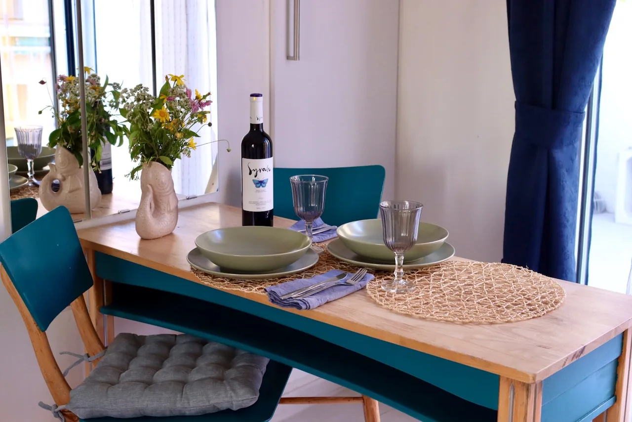 Dining table set for two