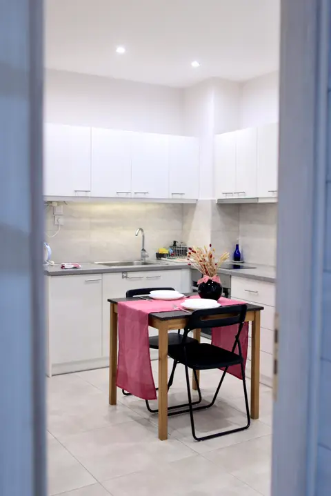 View of the kitchen from the bathroom